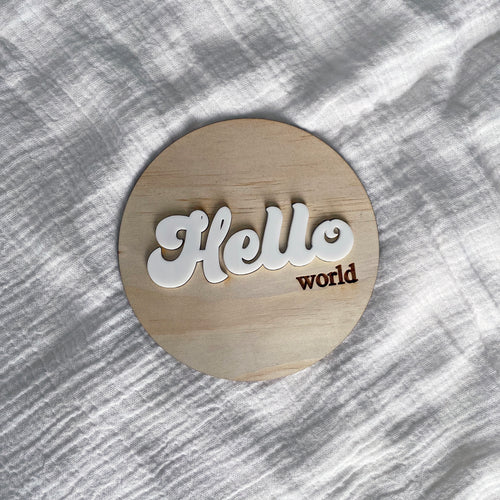 Hello World Wooden Baby Plaque