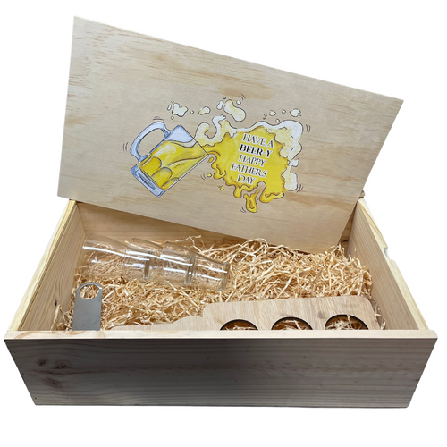 Fathers Day Beer Hamper with Personalised Wood Box