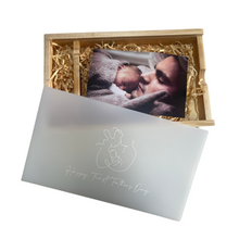 Load image into Gallery viewer, Fathers Day Photo Box with White Print Frosted Lid