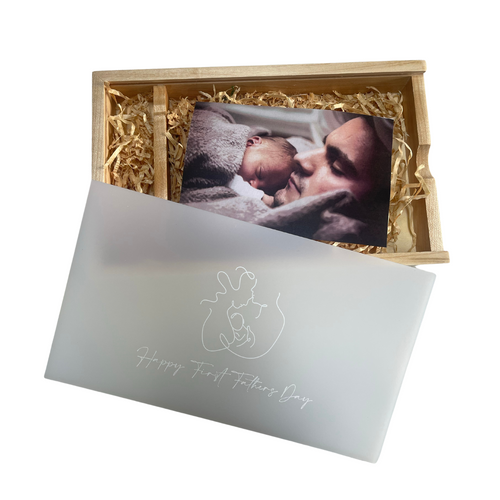 Fathers Day Photo Box with White Print Frosted Lid