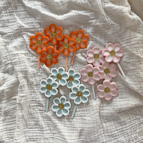 Mini set of 5 Flower Acrylic Cake Toppers