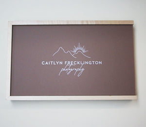 Maple/Walnut Photo Boxes - Coloured Lid - White Printed Logo/Text