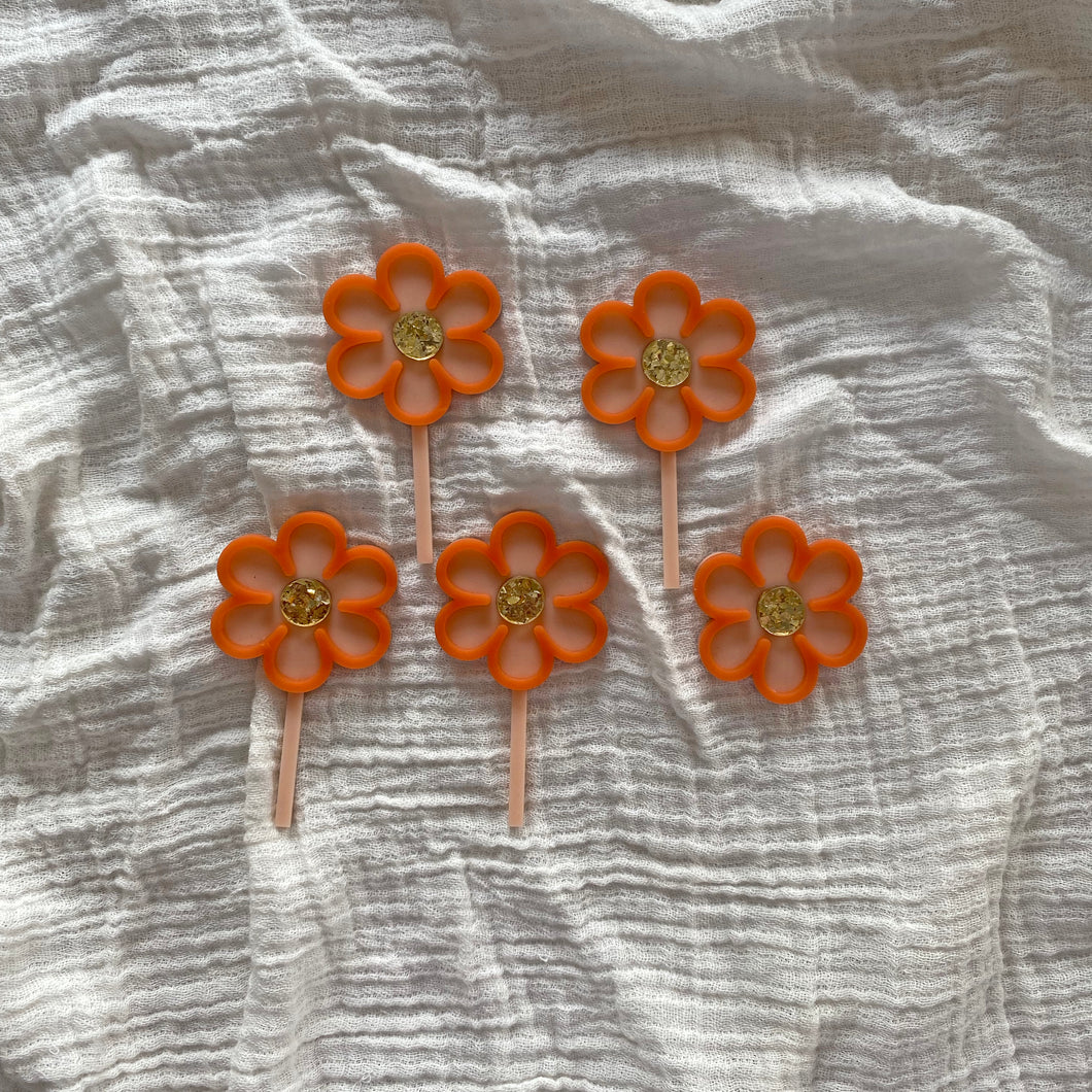 Mini set of 5 Flower Acrylic Cake Toppers